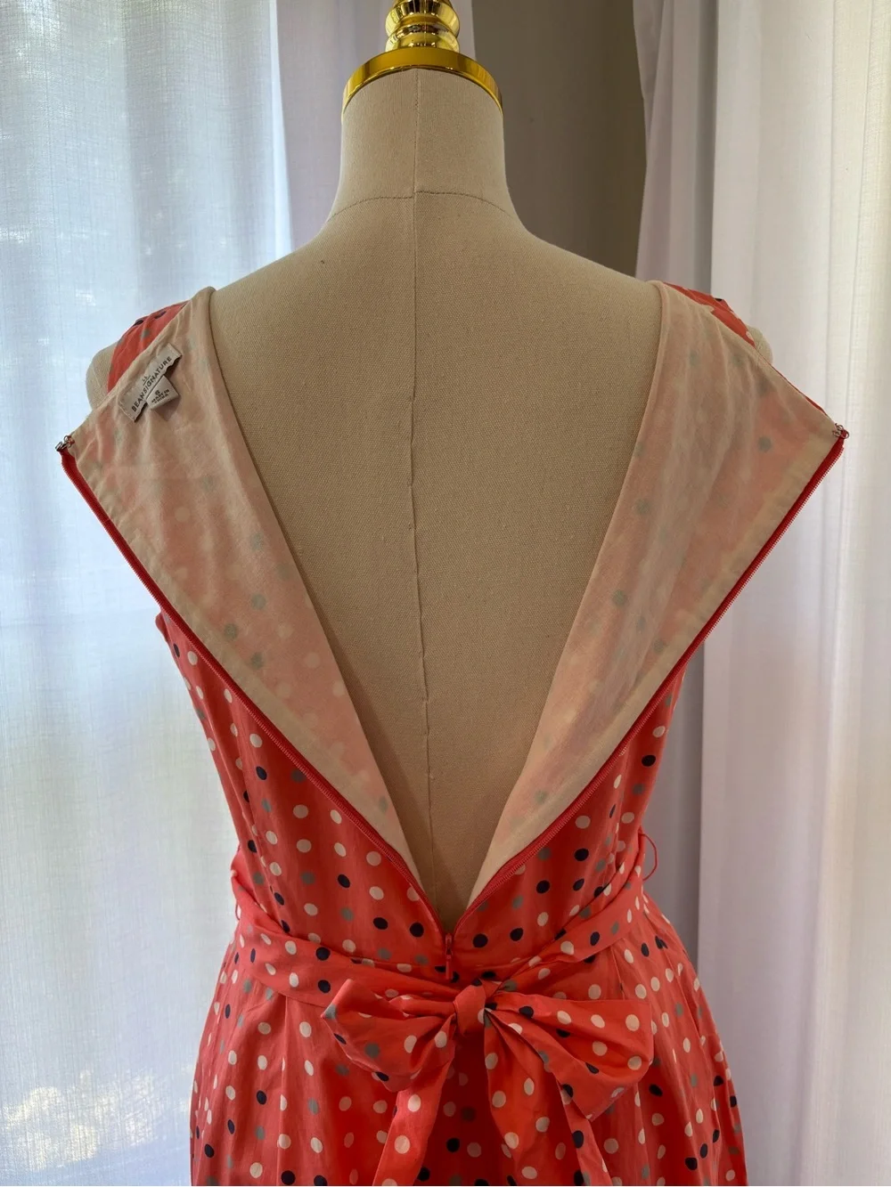 L.L. Bean Coral Polka Dot Sleeveless Retro Style Fit-and-Flare Dress - Picture 8 of 13